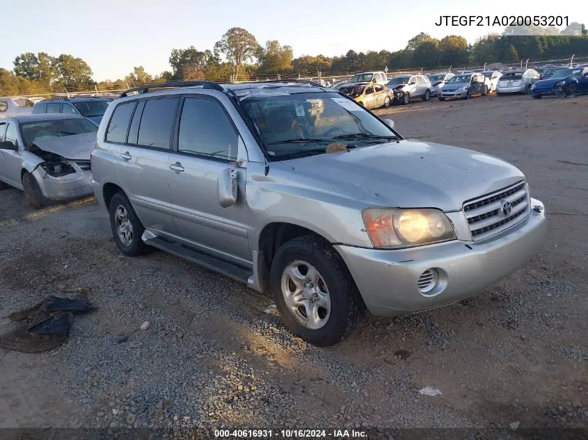 2002 Toyota Highlander V6 VIN: JTEGF21A020053201 Lot: 40616931