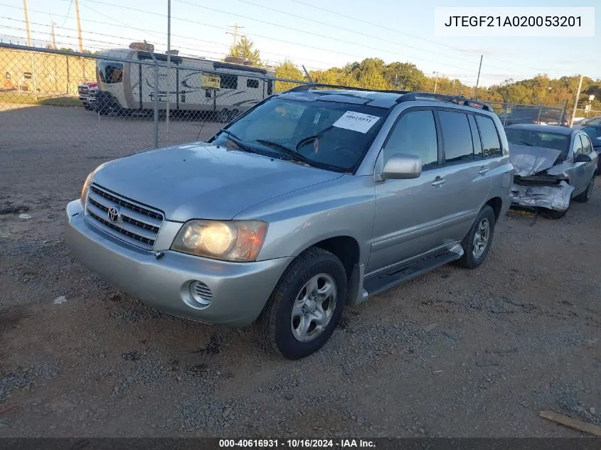 2002 Toyota Highlander V6 VIN: JTEGF21A020053201 Lot: 40616931