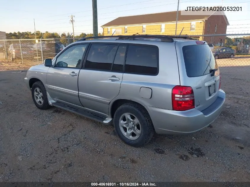 2002 Toyota Highlander V6 VIN: JTEGF21A020053201 Lot: 40616931