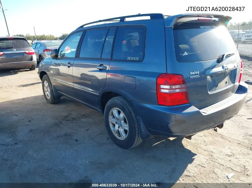 2002 Toyota Highlander VIN: JTEGD21A620028437 Lot: 40633039