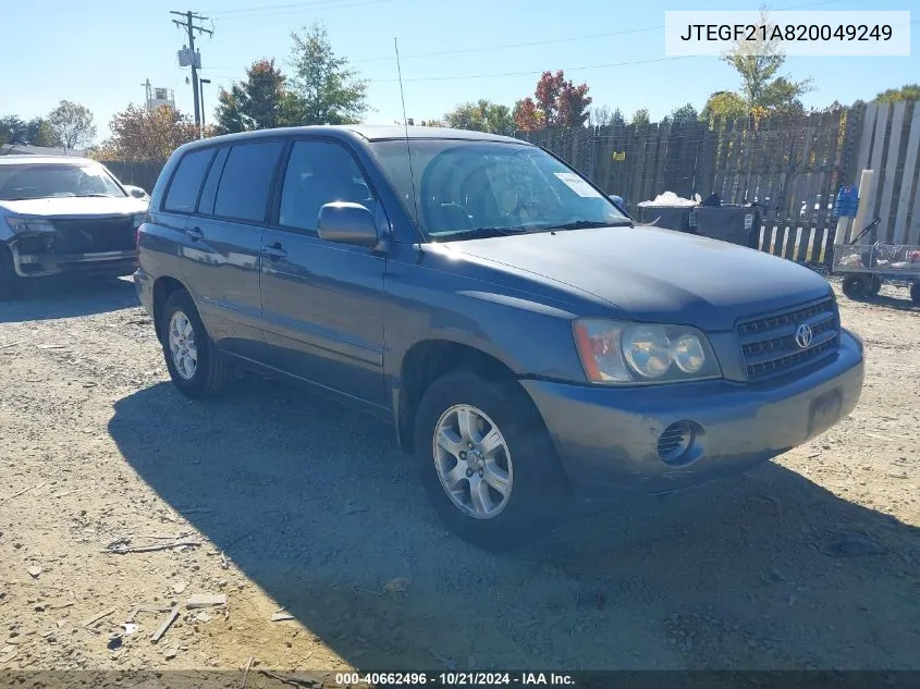 2002 Toyota Highlander V6 VIN: JTEGF21A820049249 Lot: 40662496