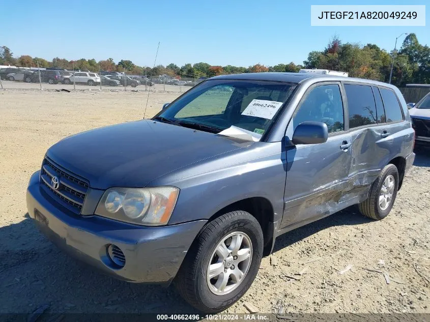 JTEGF21A820049249 2002 Toyota Highlander V6