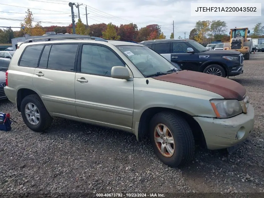 2002 Toyota Highlander V6 VIN: JTEHF21A220043502 Lot: 40673792