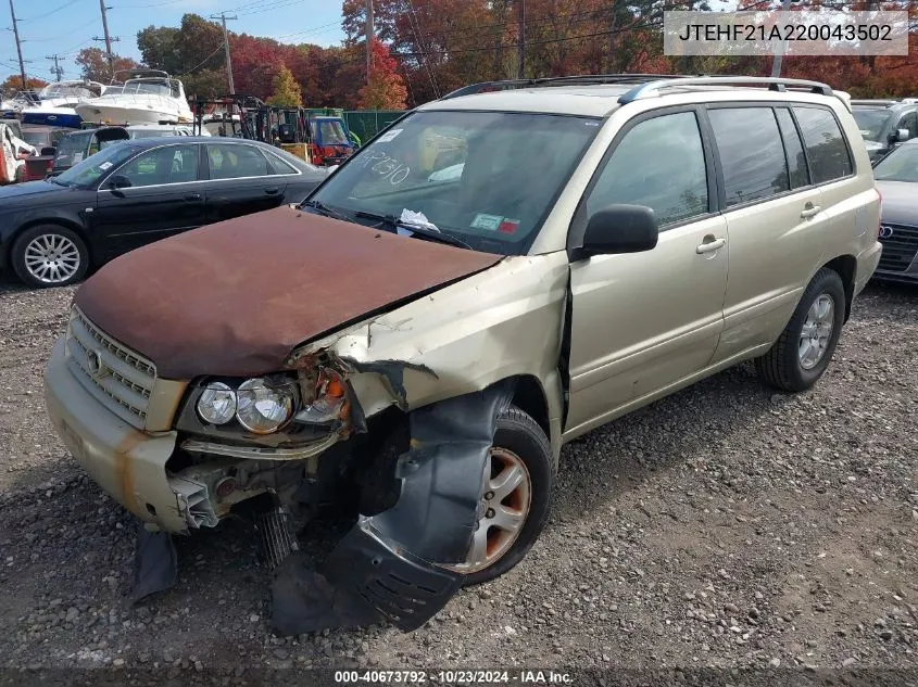 2002 Toyota Highlander V6 VIN: JTEHF21A220043502 Lot: 40673792