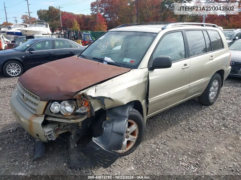 2002 Toyota Highlander V6 VIN: JTEHF21A220043502 Lot: 40673792