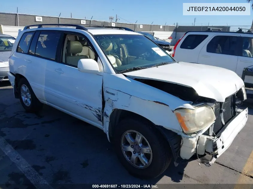 2002 Toyota Highlander Limited V6 VIN: JTEGF21A420044050 Lot: 40691607