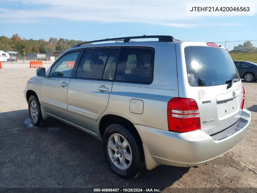 2002 Toyota Highlander V6 VIN: JTEHF21A420046563 Lot: 40698407