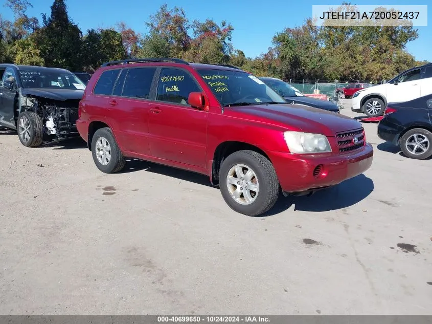 2002 Toyota Highlander V6 VIN: JTEHF21A720052437 Lot: 40699650