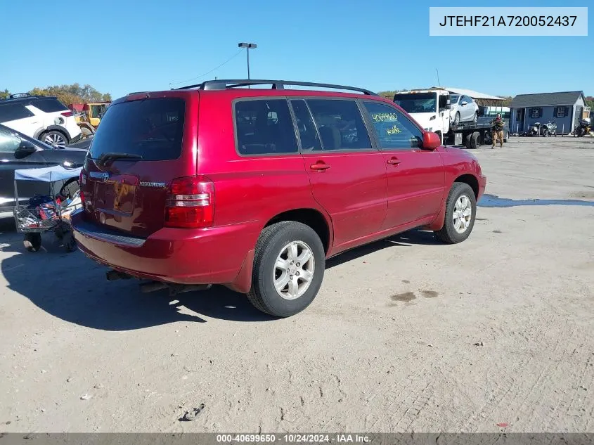 2002 Toyota Highlander V6 VIN: JTEHF21A720052437 Lot: 40699650