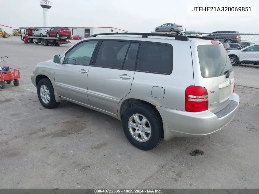 2002 Toyota Highlander V6 VIN: JTEHF21A320069851 Lot: 40722535