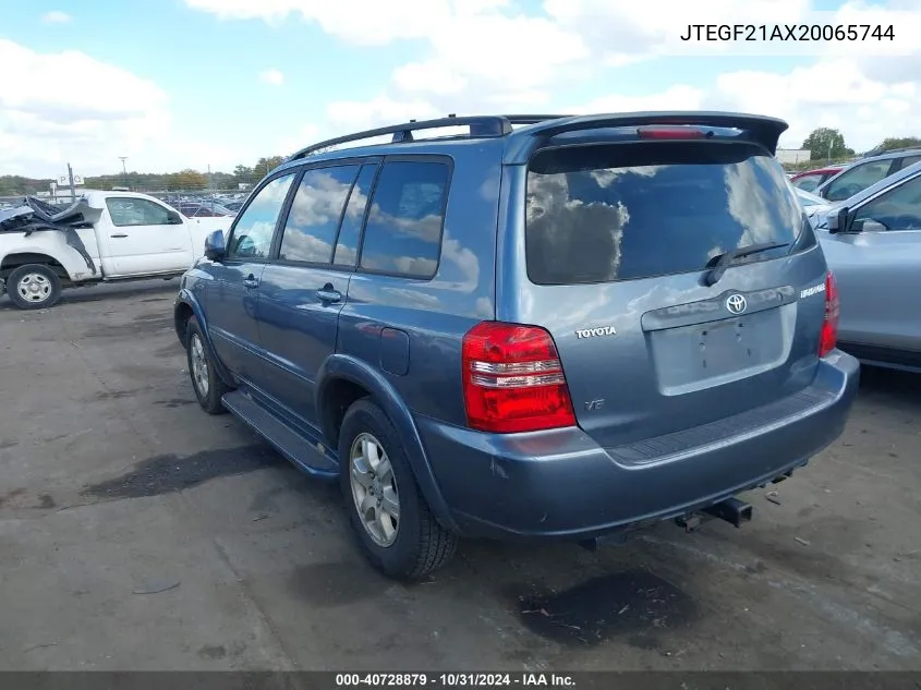 2002 Toyota Highlander Limited V6 VIN: JTEGF21AX20065744 Lot: 40728879