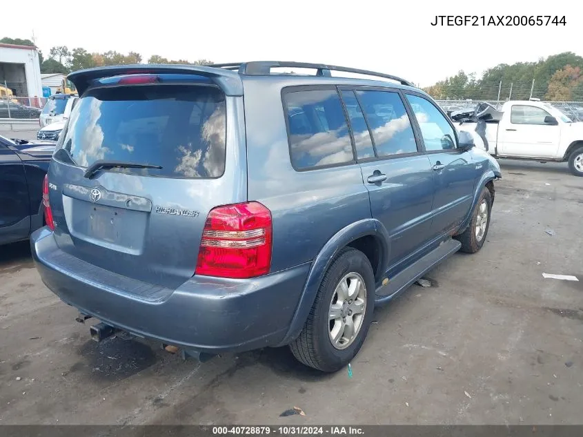 2002 Toyota Highlander Limited V6 VIN: JTEGF21AX20065744 Lot: 40728879