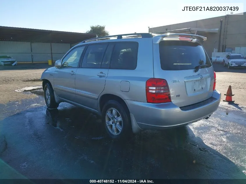 2002 Toyota Highlander Limited V6 VIN: JTEGF21A820037439 Lot: 40748152