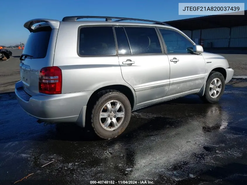 2002 Toyota Highlander Limited V6 VIN: JTEGF21A820037439 Lot: 40748152