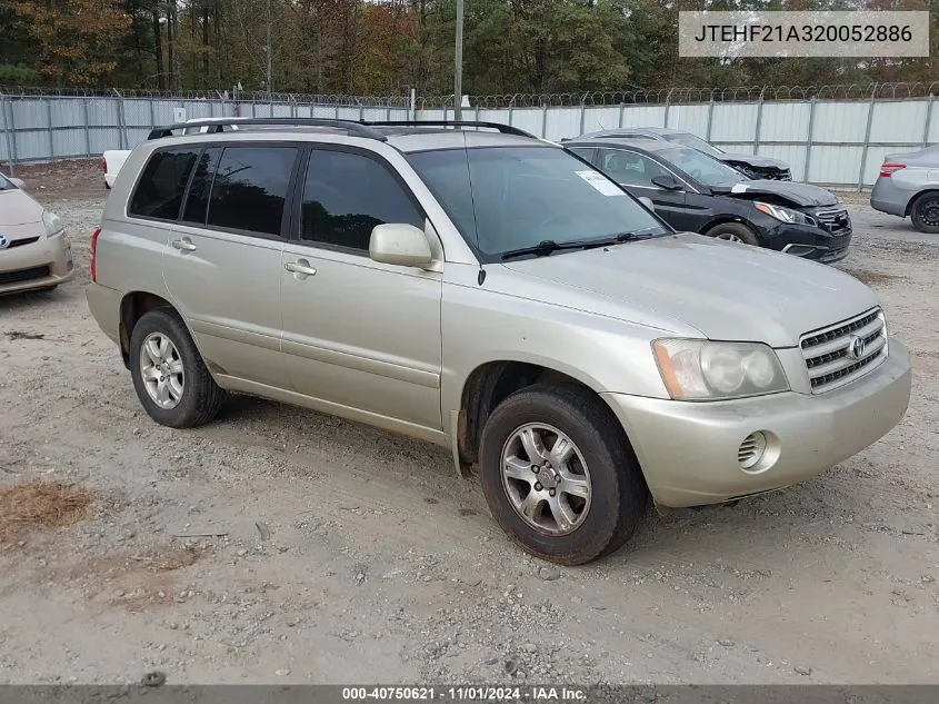 2002 Toyota Highlander V6 VIN: JTEHF21A320052886 Lot: 40750621