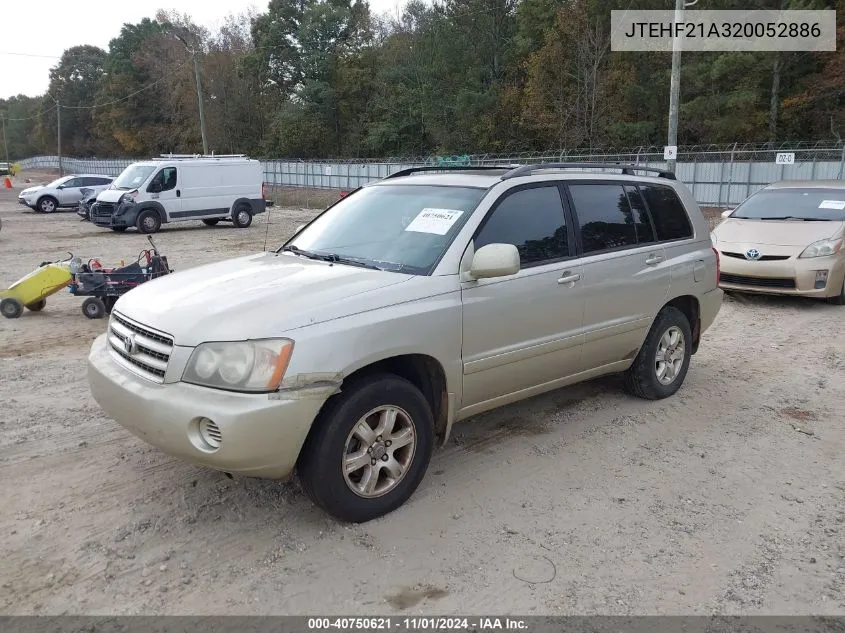 2002 Toyota Highlander V6 VIN: JTEHF21A320052886 Lot: 40750621