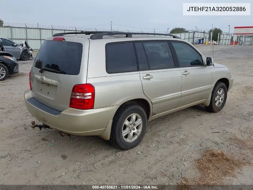 2002 Toyota Highlander V6 VIN: JTEHF21A320052886 Lot: 40750621