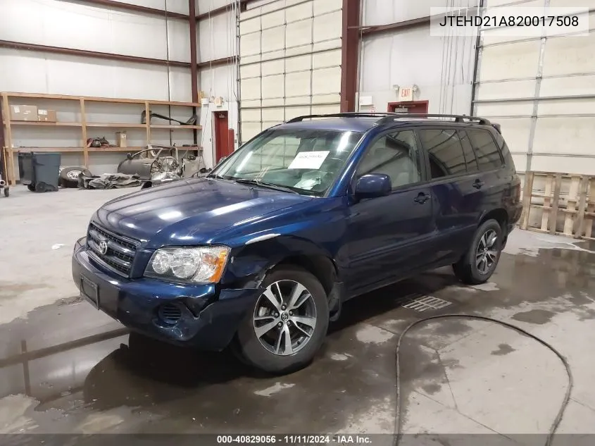 2002 Toyota Highlander VIN: JTEHD21A820017508 Lot: 40829056