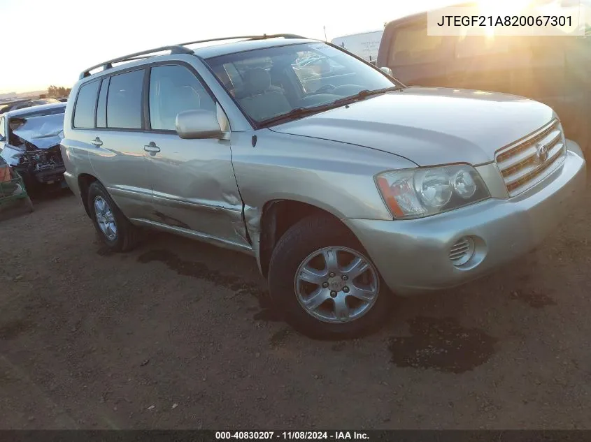 2002 Toyota Highlander V6 VIN: JTEGF21A820067301 Lot: 40830207