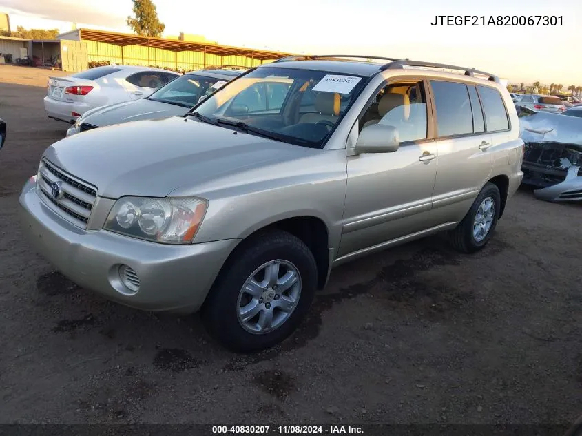 2002 Toyota Highlander V6 VIN: JTEGF21A820067301 Lot: 40830207