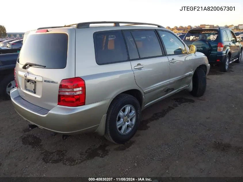 2002 Toyota Highlander V6 VIN: JTEGF21A820067301 Lot: 40830207