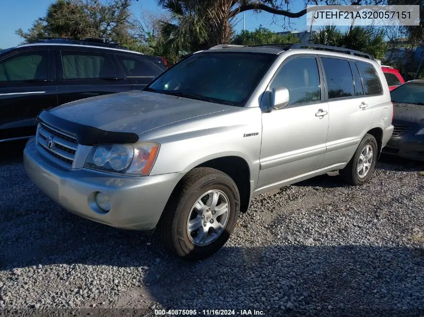 2002 Toyota Highlander Limited VIN: JTEHF21A320057151 Lot: 40875095