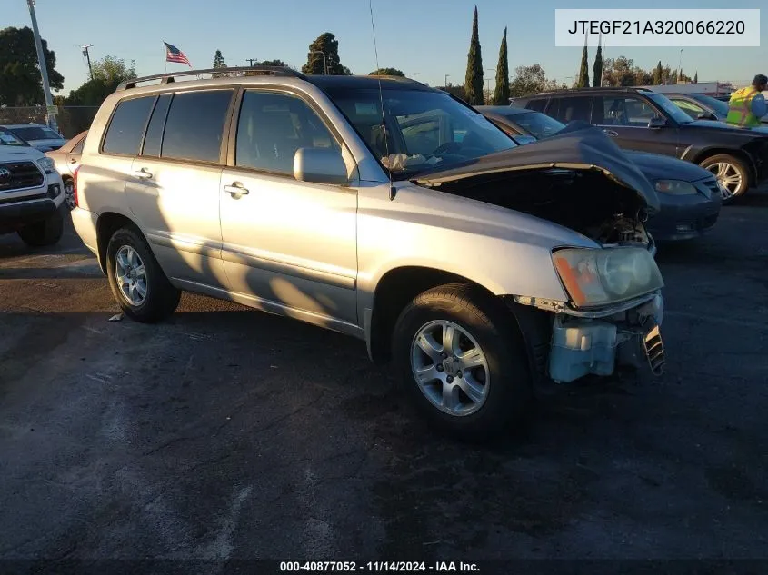 2002 Toyota Highlander V6 VIN: JTEGF21A320066220 Lot: 40877052