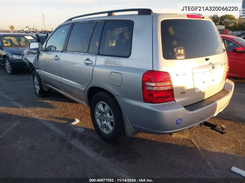 2002 Toyota Highlander V6 VIN: JTEGF21A320066220 Lot: 40877052