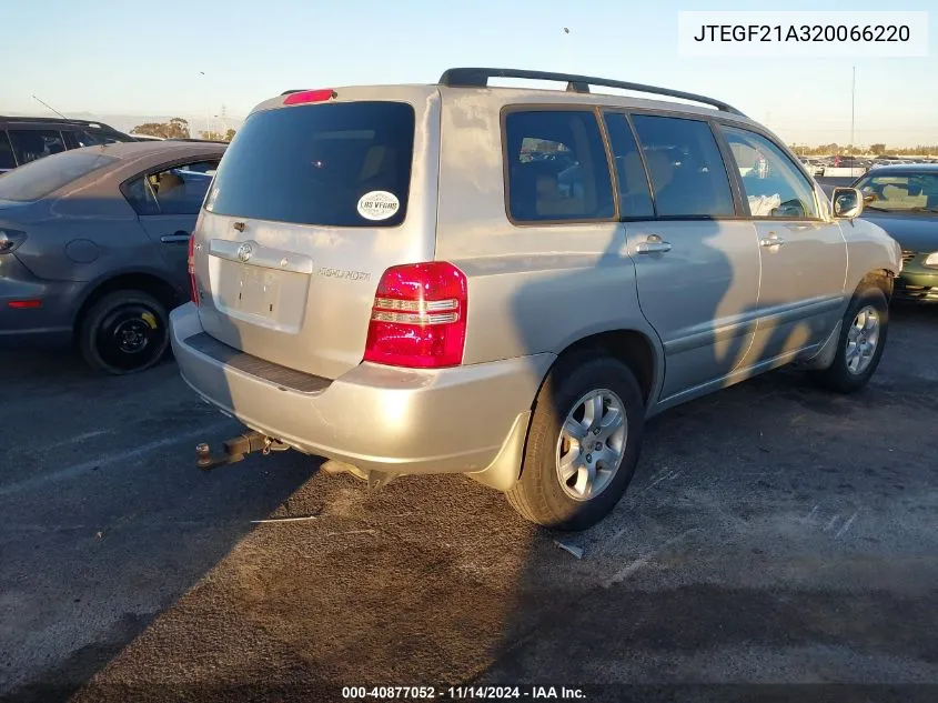 2002 Toyota Highlander V6 VIN: JTEGF21A320066220 Lot: 40877052