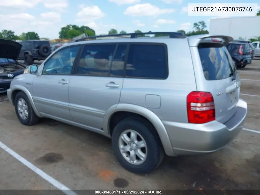 2003 Toyota Highlander Limited V6 VIN: JTEGF21A730075746 Lot: 39463171