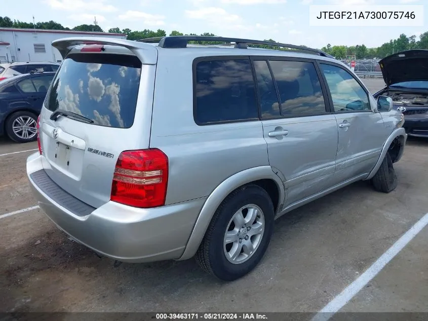 2003 Toyota Highlander Limited V6 VIN: JTEGF21A730075746 Lot: 39463171