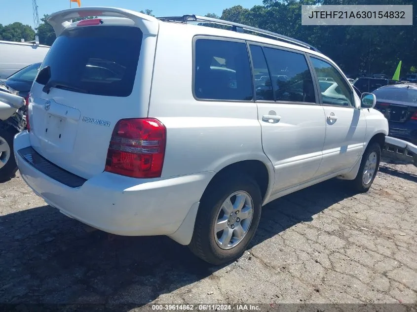 2003 Toyota Highlander V6 VIN: JTEHF21A630154832 Lot: 39614862