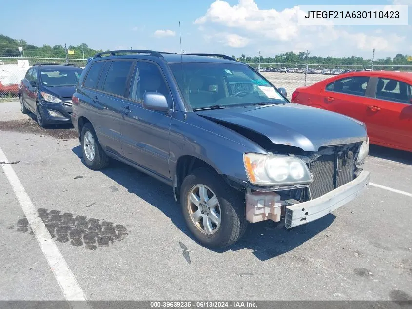 2003 Toyota Highlander V6 VIN: JTEGF21A630110423 Lot: 39639235