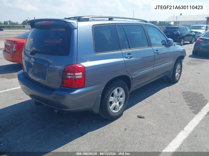 2003 Toyota Highlander V6 VIN: JTEGF21A630110423 Lot: 39639235