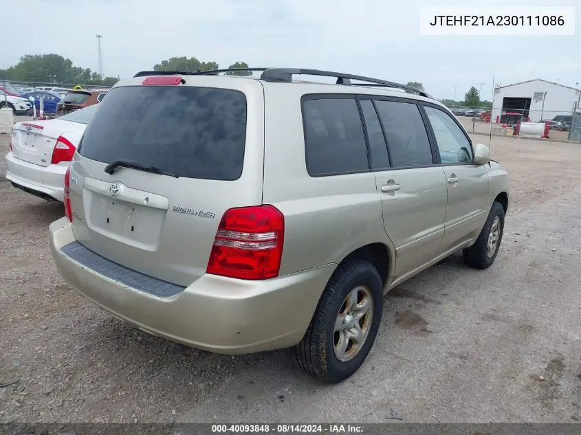 2003 Toyota Highlander V6 VIN: JTEHF21A230111086 Lot: 40093848