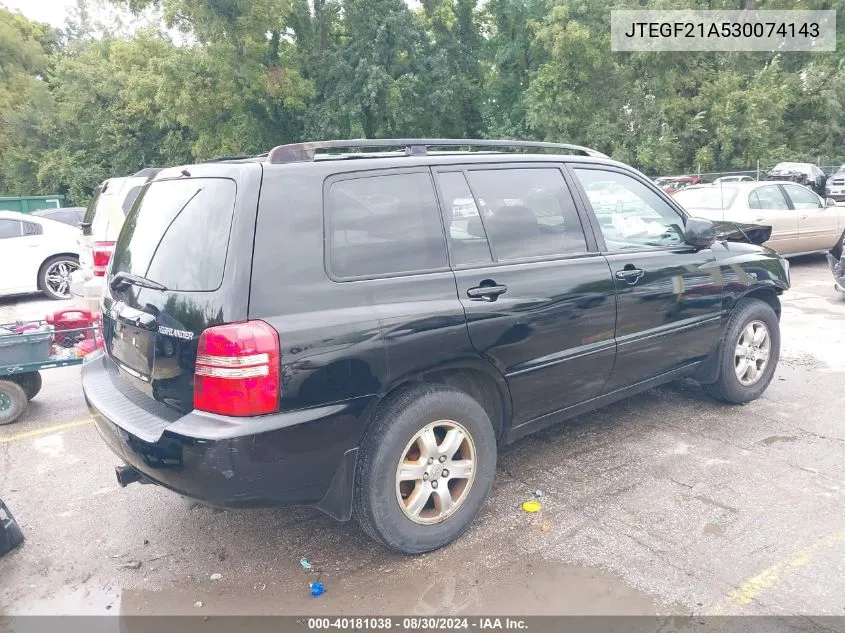 JTEGF21A530074143 2003 Toyota Highlander V6