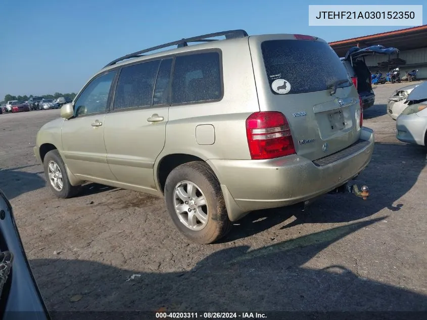 2003 Toyota Highlander V6 VIN: JTEHF21A030152350 Lot: 40203311