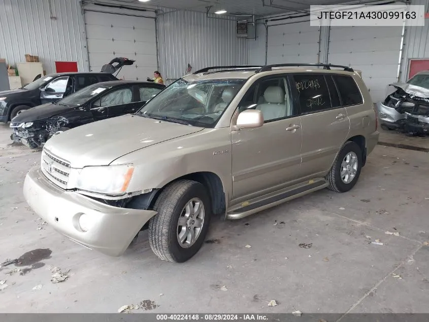 2003 Toyota Highlander Limited V6 VIN: JTEGF21A430099163 Lot: 40224148