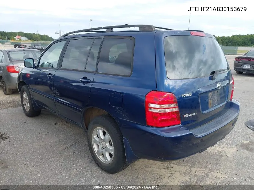 2003 Toyota Highlander V6 VIN: JTEHF21A830153679 Lot: 40258386