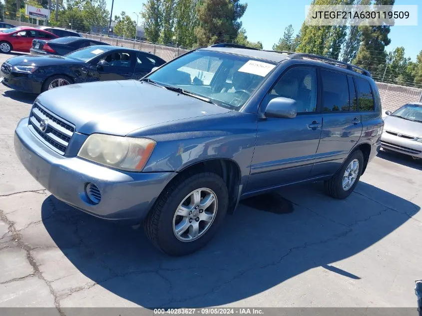 2003 Toyota Highlander Limited VIN: JTEGF21A630119509 Lot: 40283627