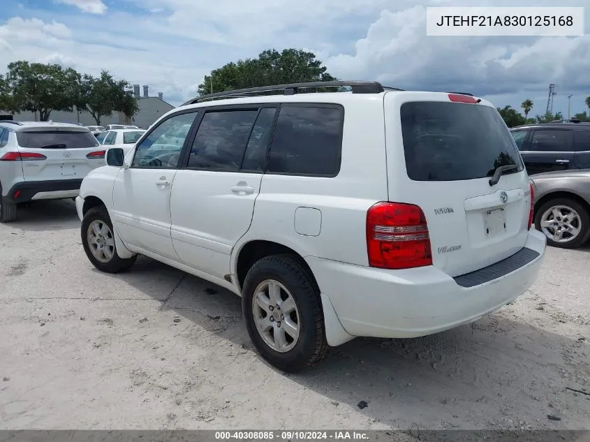 2003 Toyota Highlander V6 VIN: JTEHF21A830125168 Lot: 40308085