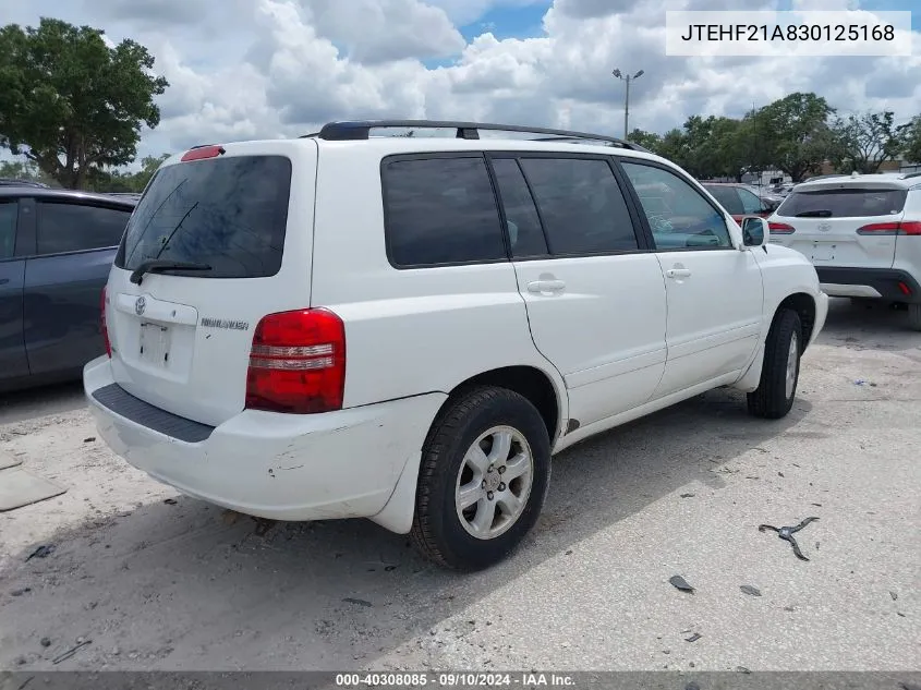 2003 Toyota Highlander V6 VIN: JTEHF21A830125168 Lot: 40308085