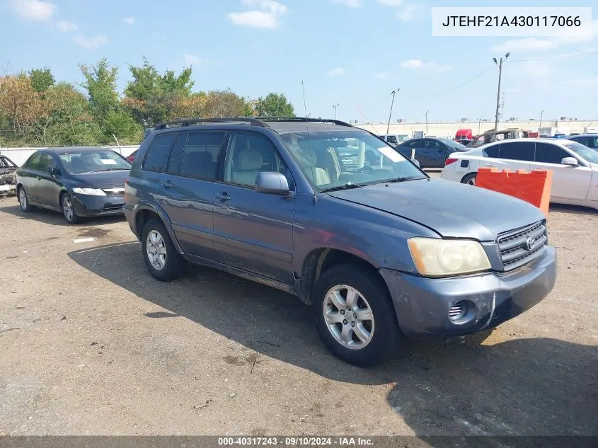 2003 Toyota Highlander V6 VIN: JTEHF21A430117066 Lot: 40317243