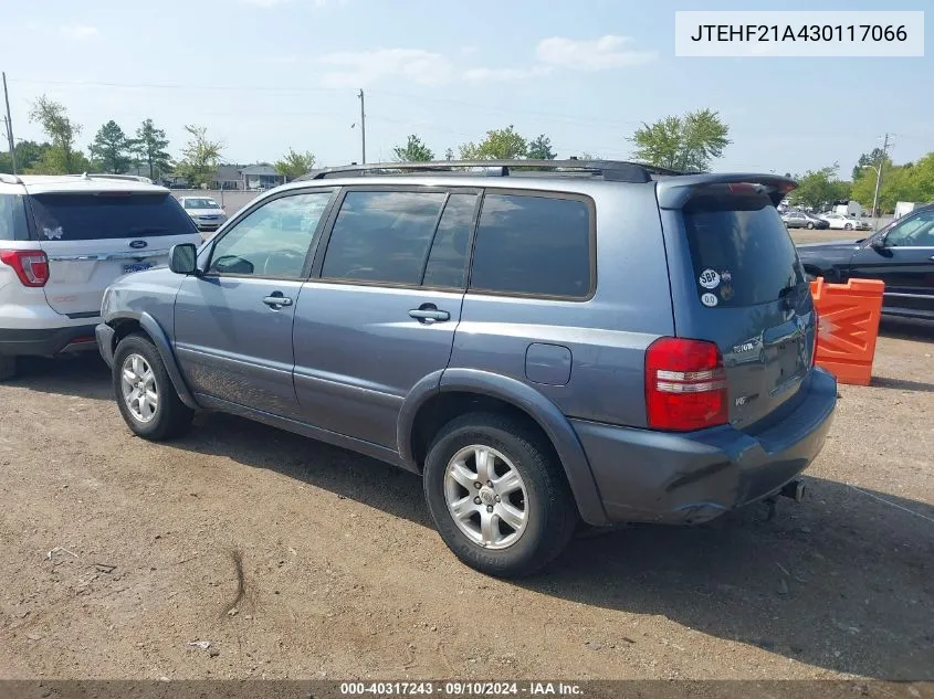 2003 Toyota Highlander V6 VIN: JTEHF21A430117066 Lot: 40317243