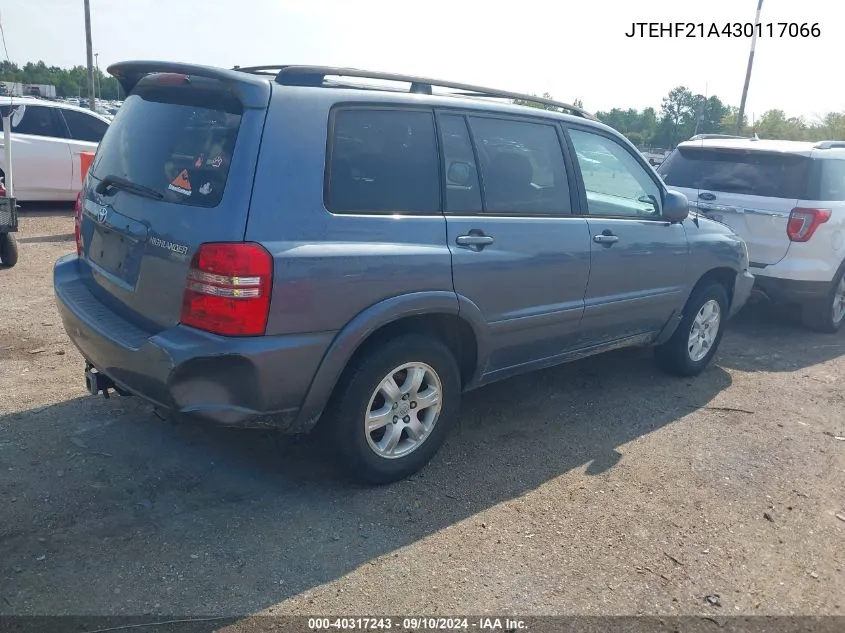 2003 Toyota Highlander V6 VIN: JTEHF21A430117066 Lot: 40317243