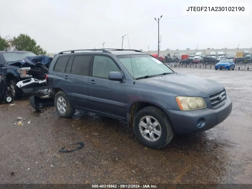 2003 Toyota Highlander Limited VIN: JTEGF21A230102190 Lot: 40318862