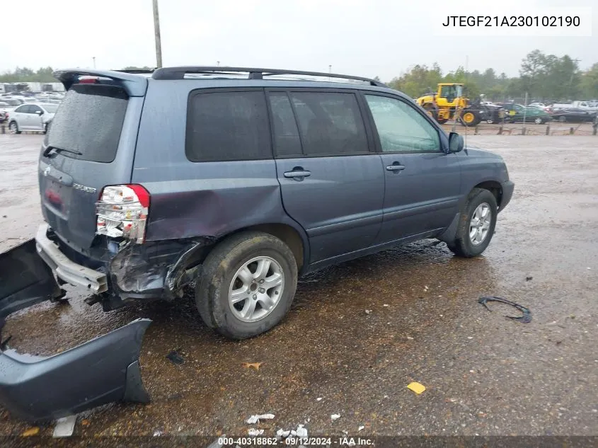 2003 Toyota Highlander Limited VIN: JTEGF21A230102190 Lot: 40318862