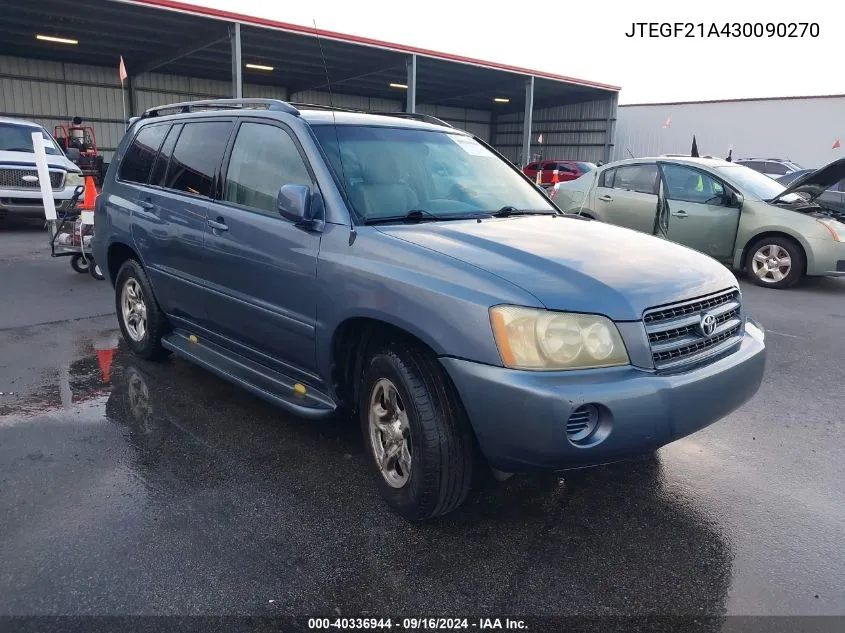 2003 Toyota Highlander V6 VIN: JTEGF21A430090270 Lot: 40336944