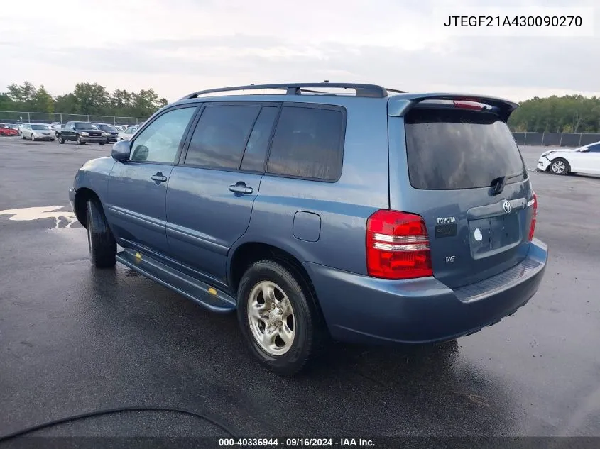 2003 Toyota Highlander V6 VIN: JTEGF21A430090270 Lot: 40336944