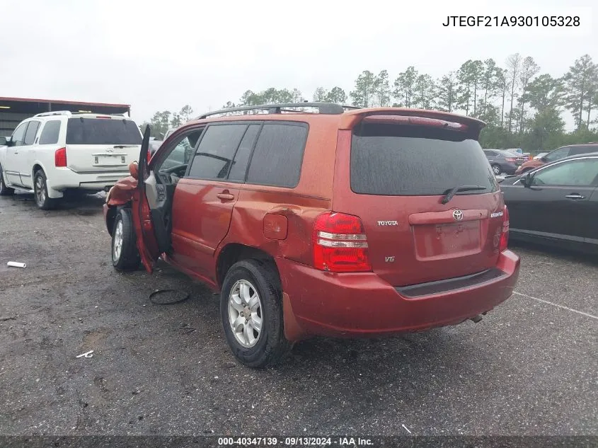 2003 Toyota Highlander Limited V6 VIN: JTEGF21A930105328 Lot: 40347139